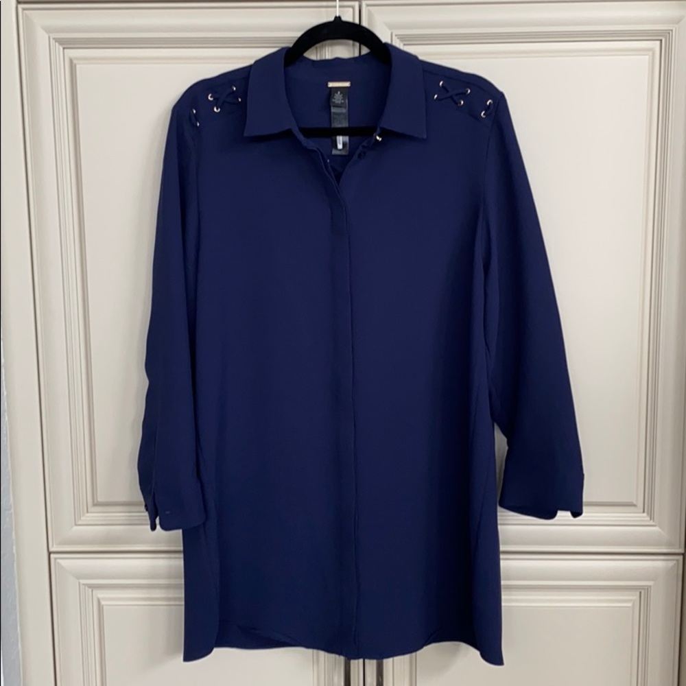 Chico’s Navy Tunic with Gold Accents